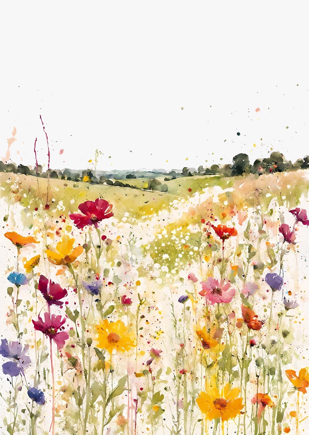 Sunlit Flower Meadow Wall Art Print