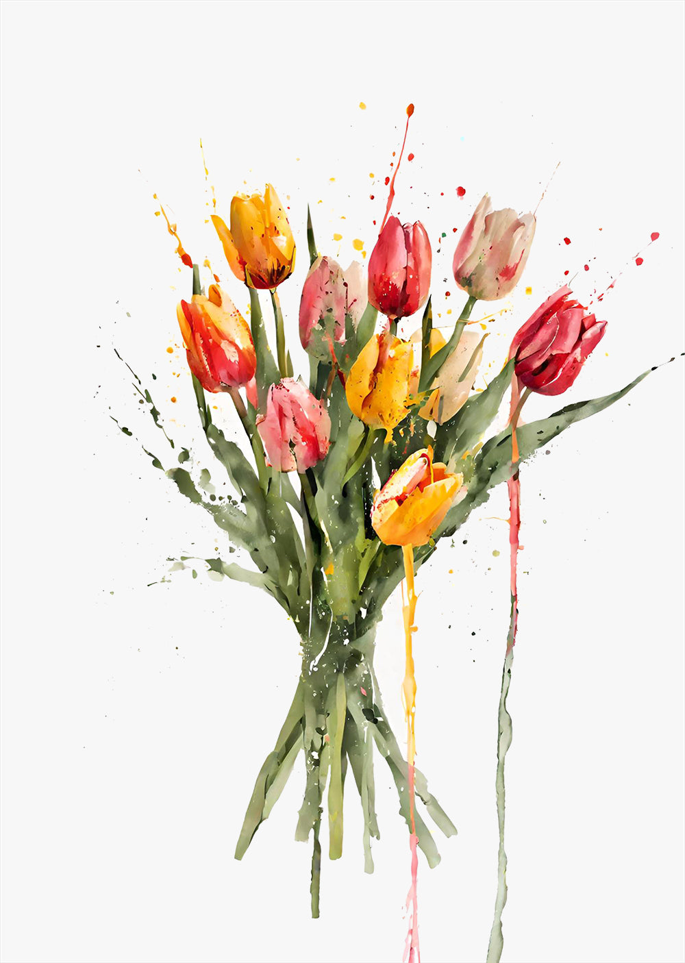 Watercolor Tulip Flower Bouqet Wall Art Print