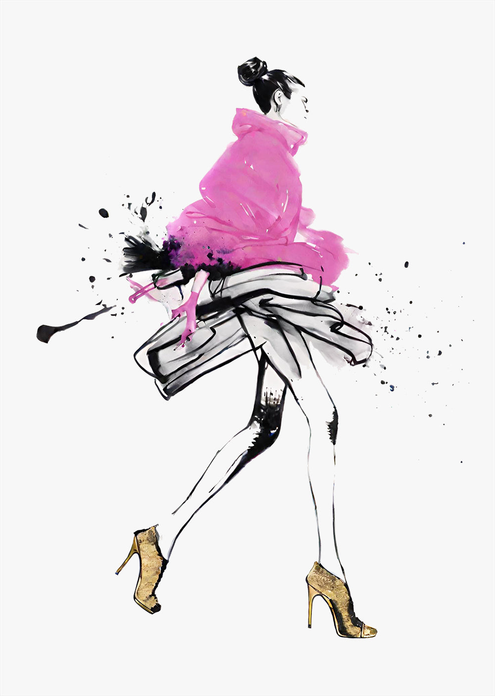 Pink Fashionista Walk Wall Art Print