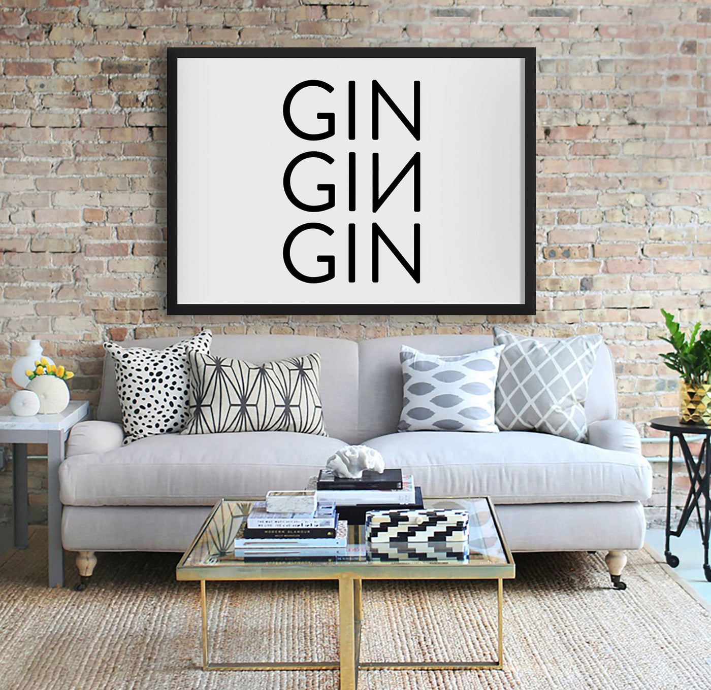 Typographic Wall Art Print 'Gin Gin Gin' (Horizontal)