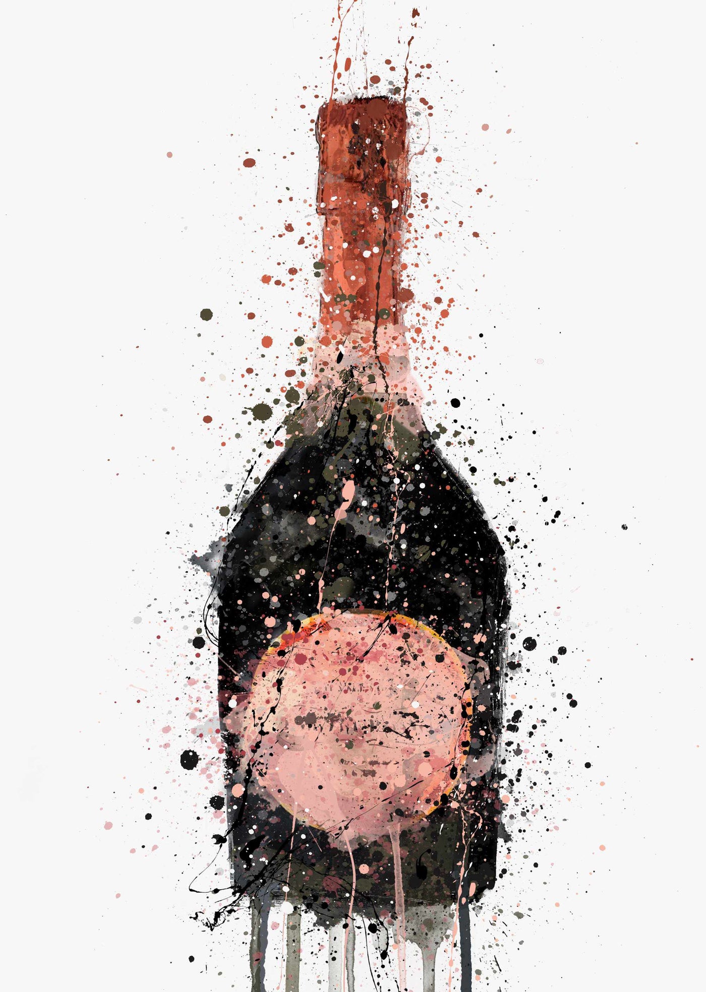 Champagne Bottle Wall Art Print 'Rosy'