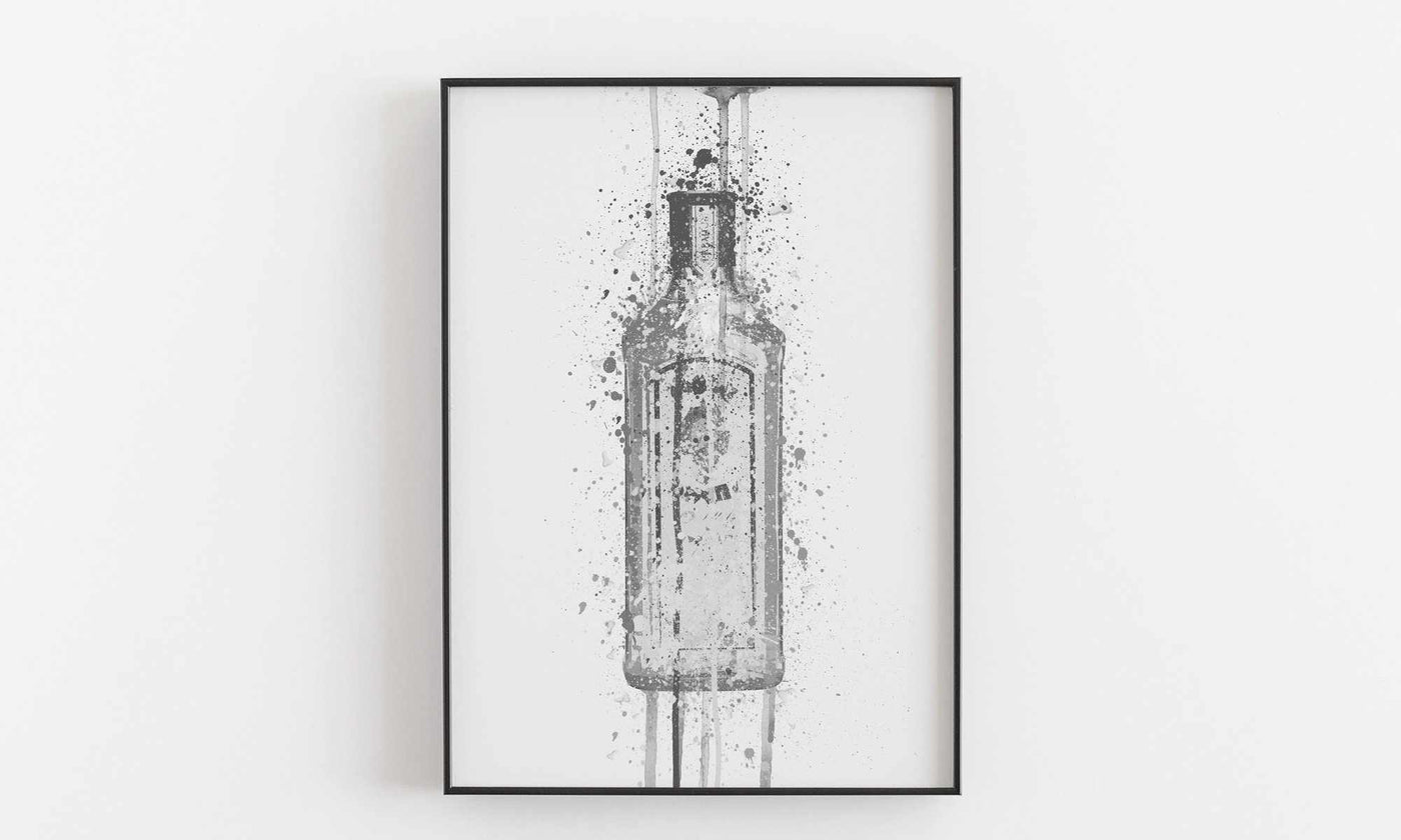 Gin Bottle Wall Art 'Ocean Blue' (Grey Edition)-We Love Prints