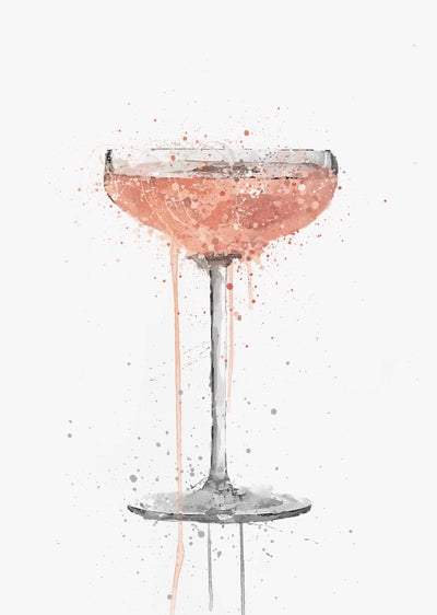 Champagne Coupe 'Rose' Cocktail Wall Art Print