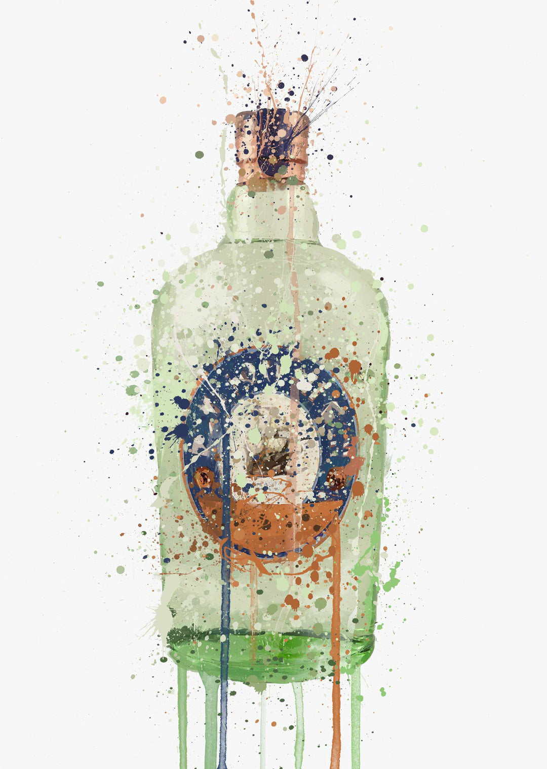 Gin Bottle Wall Art Print 'Sea Glass'