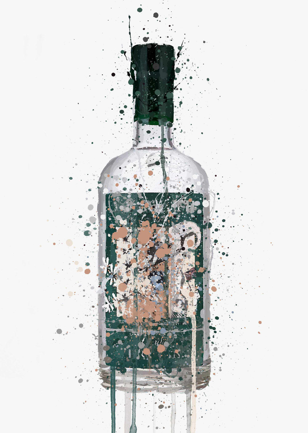 Gin Bottle Wall Art Print 'Deep Pine'