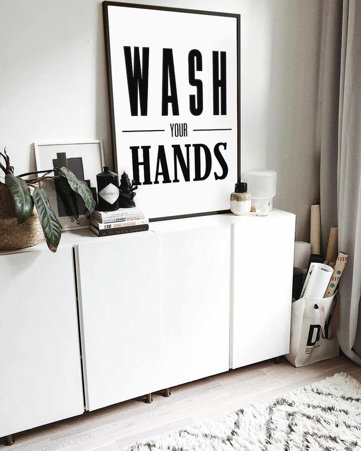 Typografisches Wandbild 'Hände waschen'