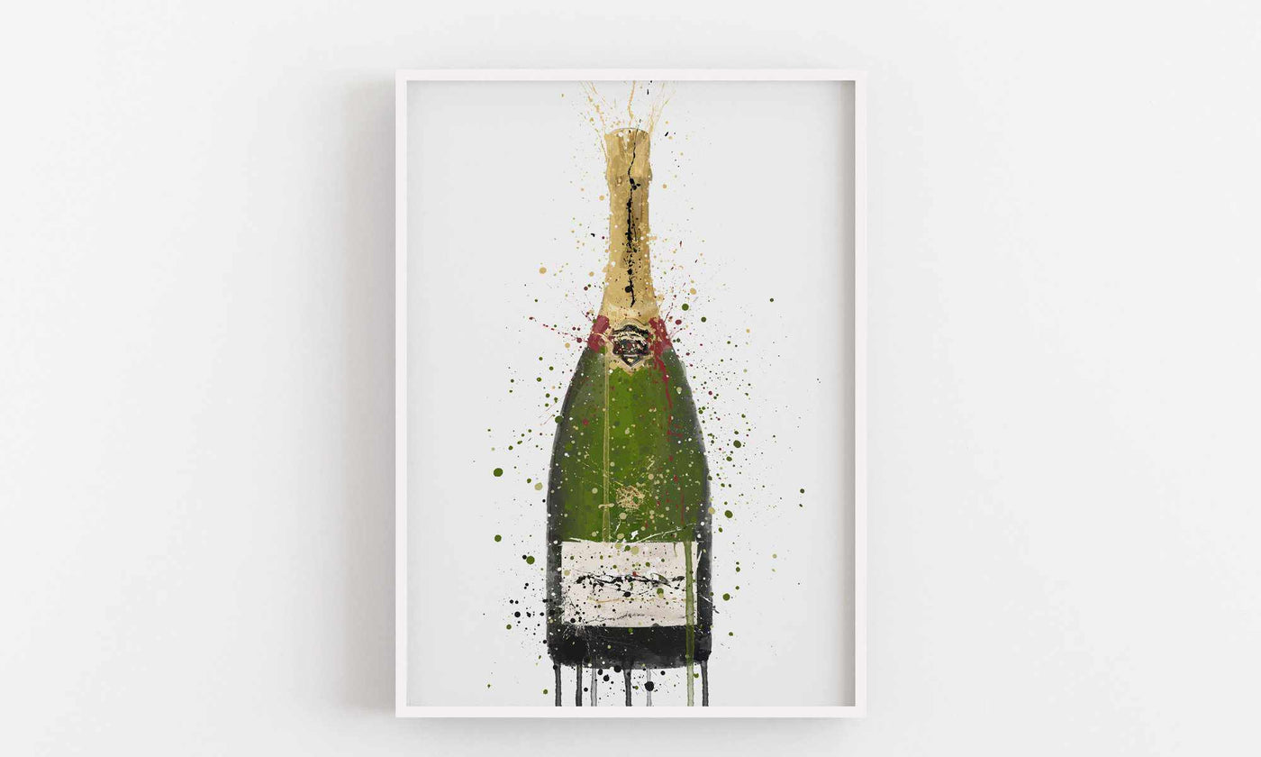 Champagne Bottle Wall Art Print 'Olive Green'