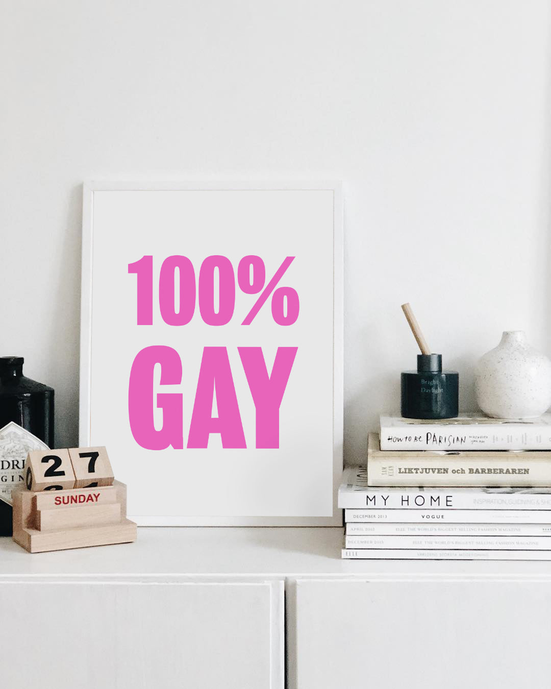 100 % Gay' typografischer Wand-Kunstdruck (Pink)
