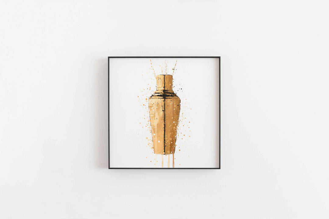 Cocktail-Shaker-Wand-Kunstdruck (Gold)