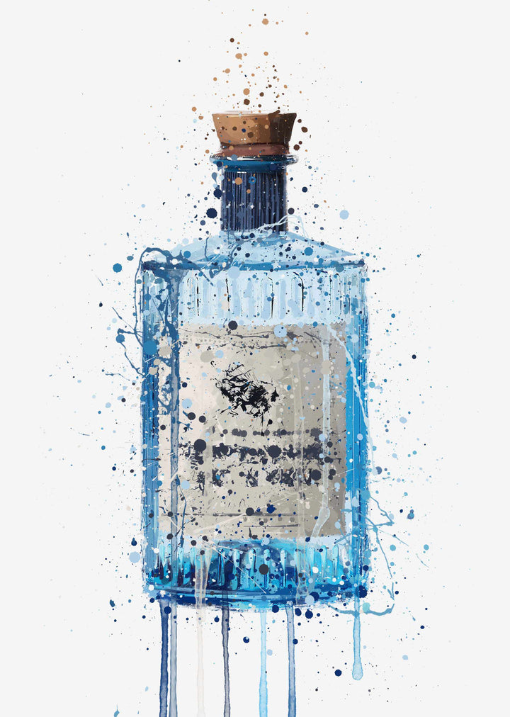 Gin Bottle Wall Art Print 'Blue Barrel'