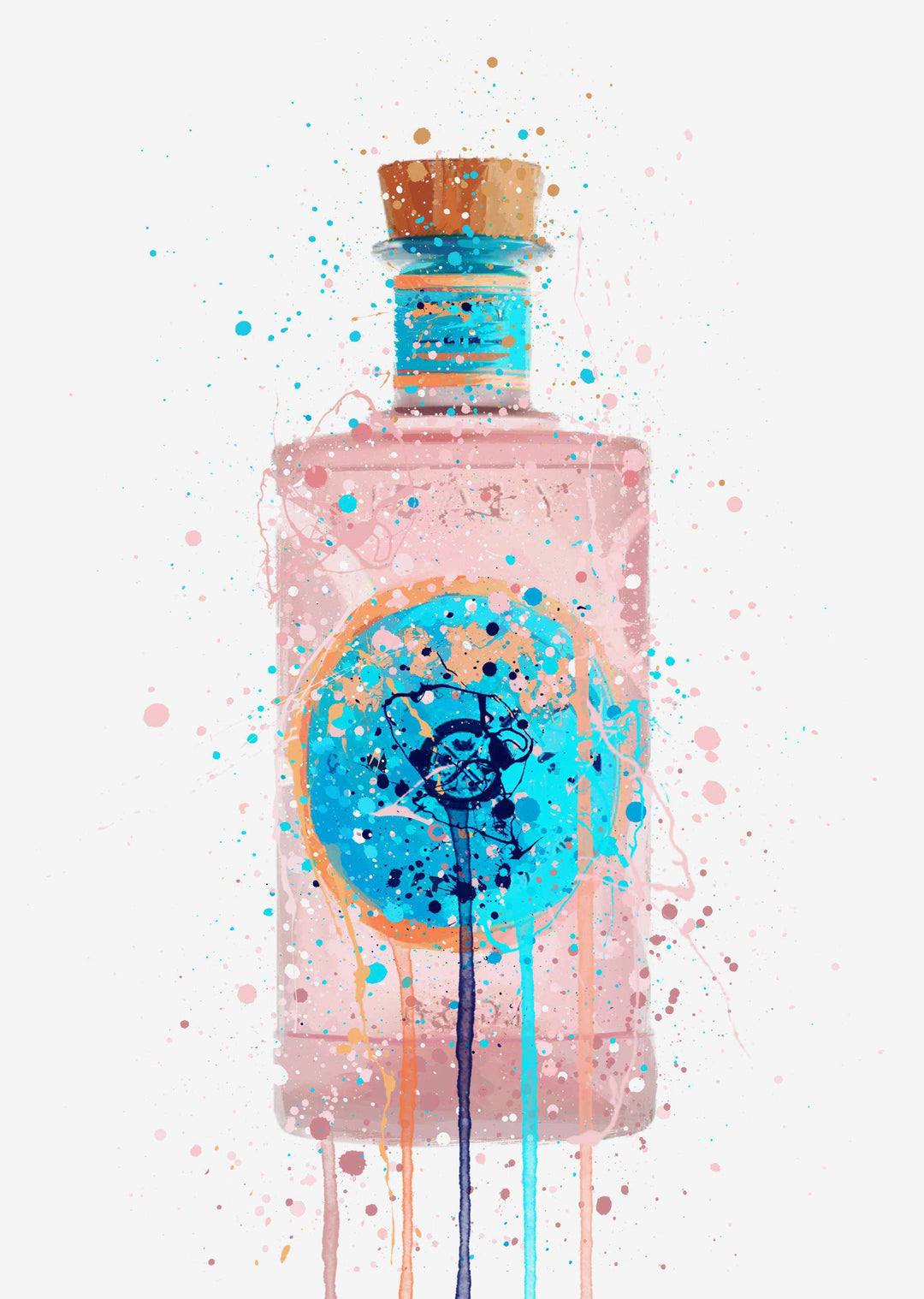 Gin Bottle Wall Art Print 'Bubblegum'