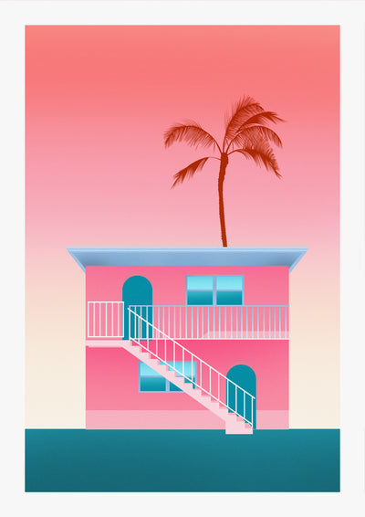 American Pink Art Print California Beach House Abstract  Wall Artwork Print 'Casa Del Sol'