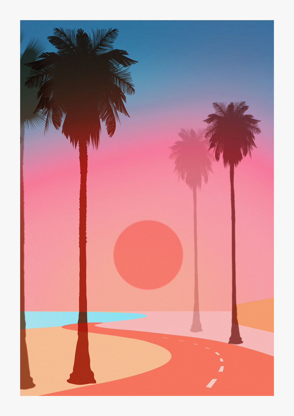 American Beach Coastal Drive Art Print California Abstract Gradient Sunset Wall Artwork Print 'Del Ray'