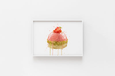 Patisserie Wall Art Print ‘Strawberry and Pistachio Dome’ (Horizontal)