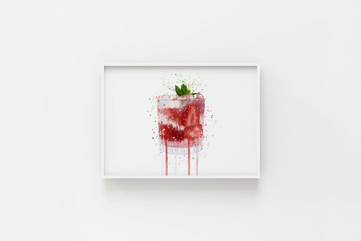 Gin and Tonic 'Strawberry & Mint' Wall Art Print (Horizontal)