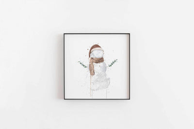 Snowman Wall Art Print, Contemporary and Stylish Christmas Decoration Alternative Xmas Decor