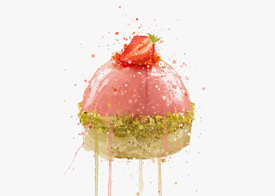 Patisserie-Wand-Kunstdruck 'Strawberry and Pistachio Dome' (Horizontal)