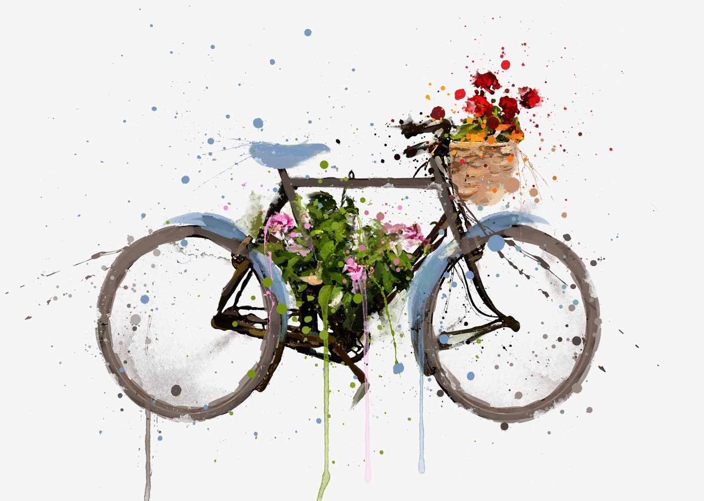 Bike with Flower Basket Wall Art Print
