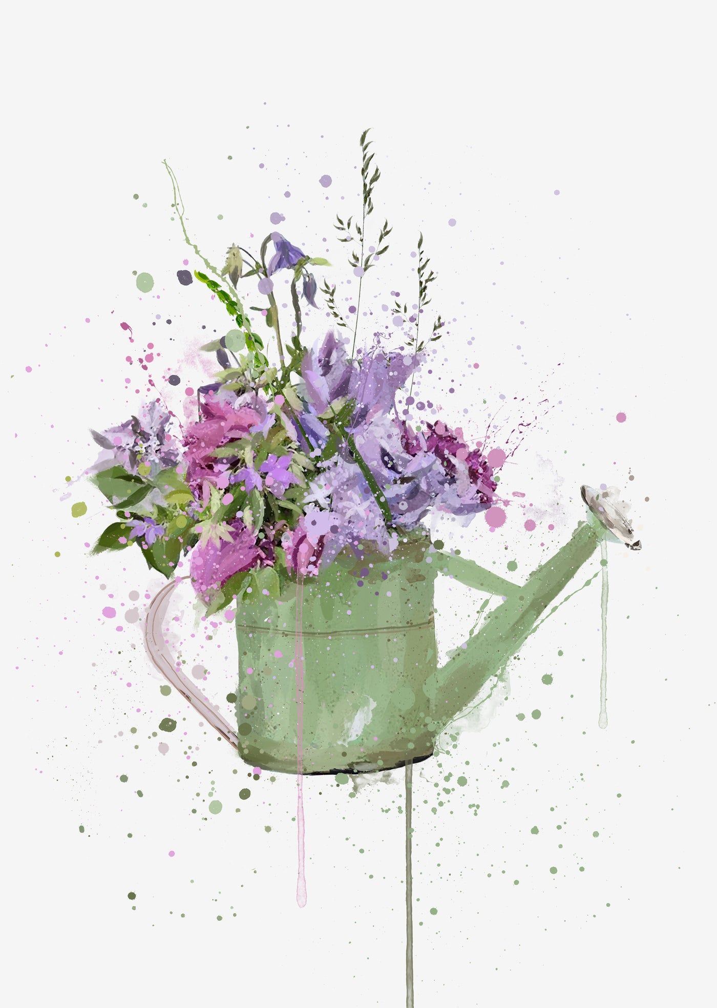 Floral Watering Can Wall Art Print