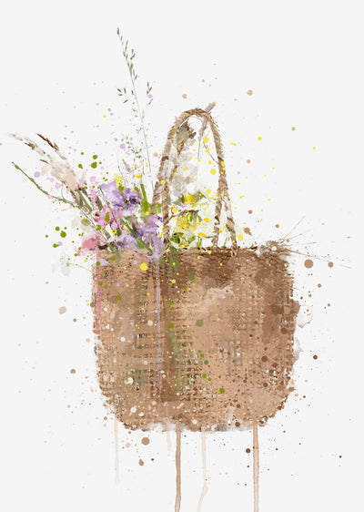 Floral Wicker Bag Wall Art Print