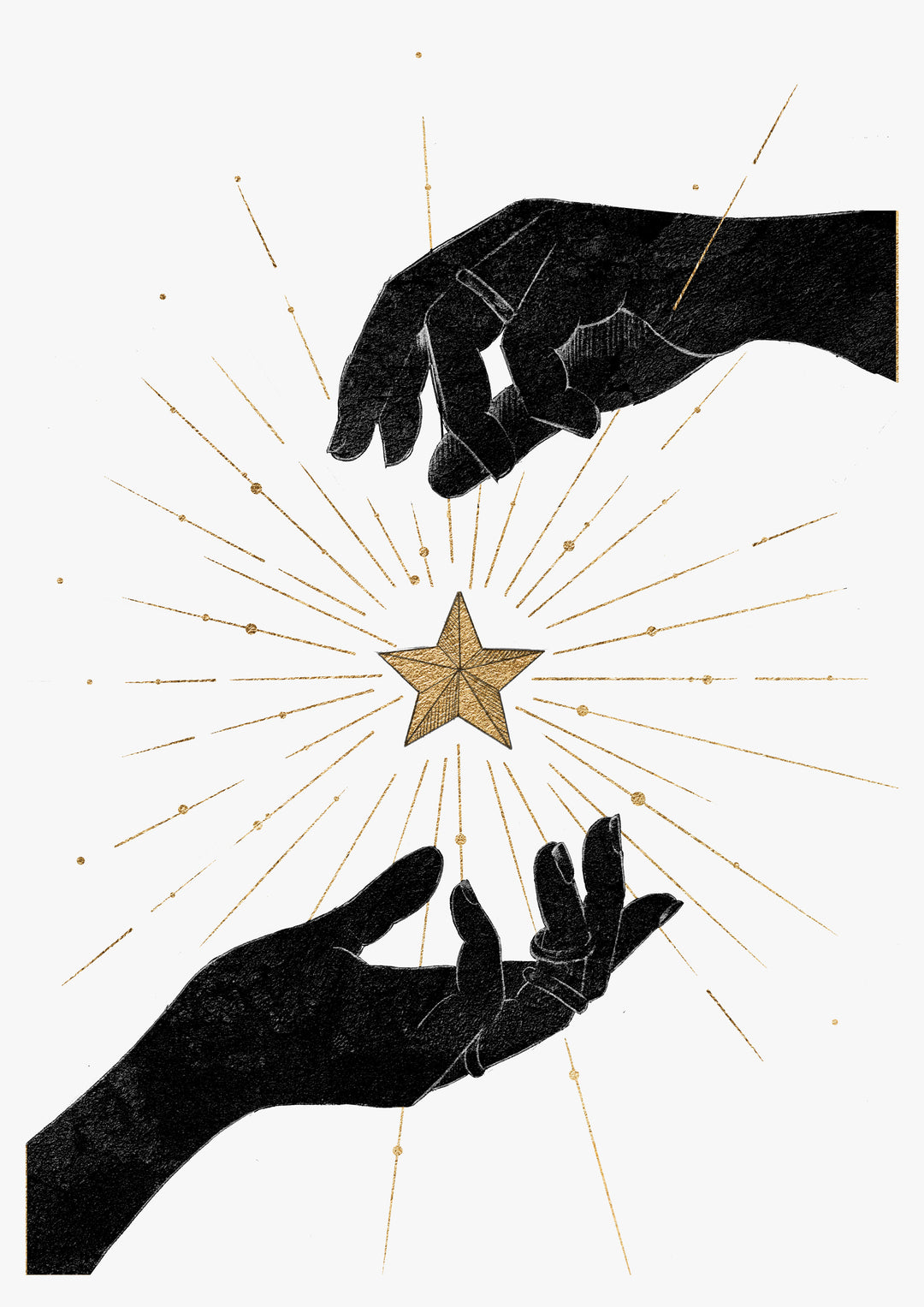 Weibliche Hände Schwarz und Gold Magische Hexe Wand Kunstdruck 'Upon A Star'
