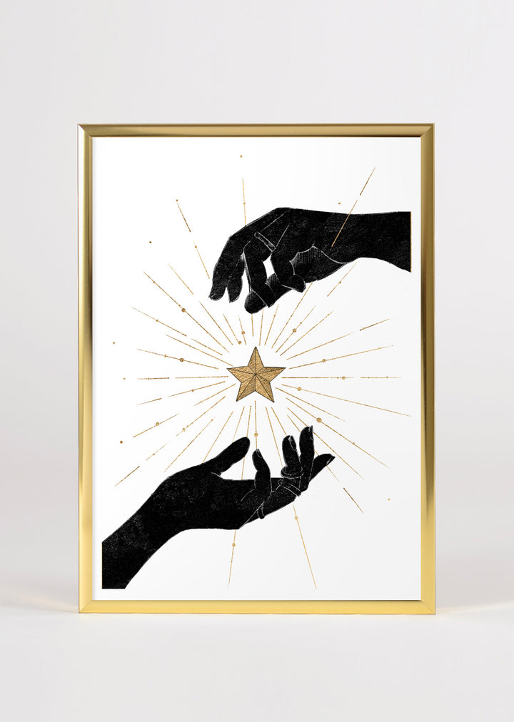 Weibliche Hände Schwarz und Gold Magische Hexe Wand Kunstdruck 'Upon A Star'