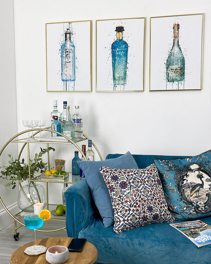 Gin Bottle Wall Art Print 'Ocean Blue'
