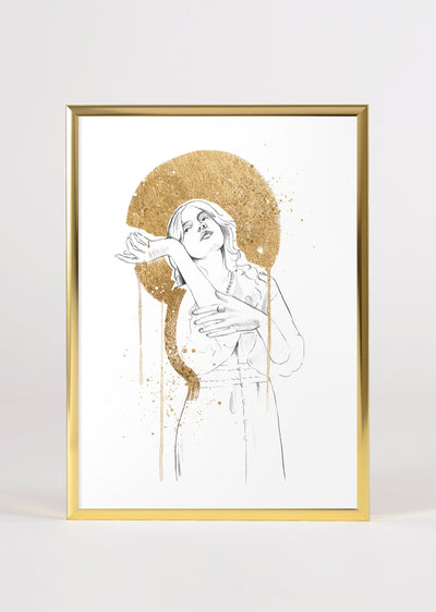Renaissance Figurative Artwork Female Gold Leaf Wall Art Print 'Star Catcher'