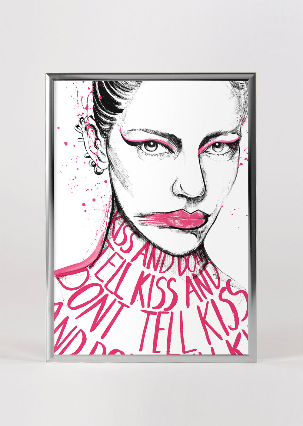 Kiss &amp; Don't Tell typografischer Wandkunstdruck