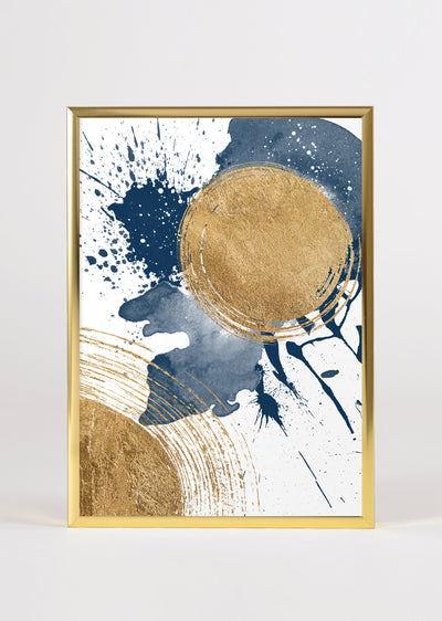 Large Abstract Wall Art Print Blue and Gold 'Ocean Moon', Modern Abstract, Large Abstract Artwork, Abstract Wall Decor