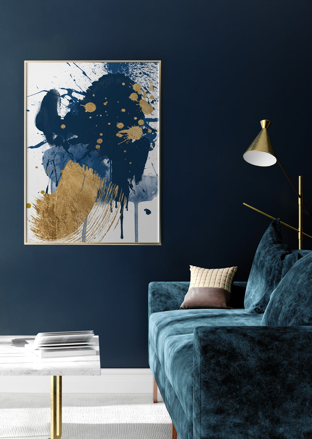 Large Blue and Gold Abstract Wall Art Print Ocean Galaxy', Modern Abstract, Large Abstract Artwork, Abstract Wall Decor