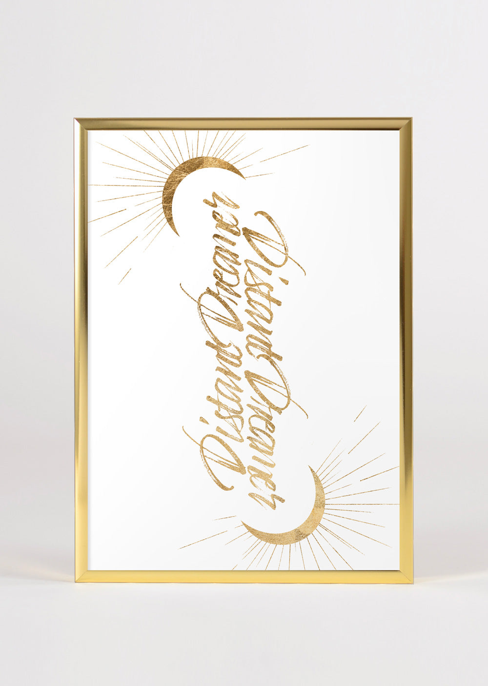Law of Attraction Gratitude Quotes Gold Calligraphy Typography Wall Art Print 'Distant Dreamer'