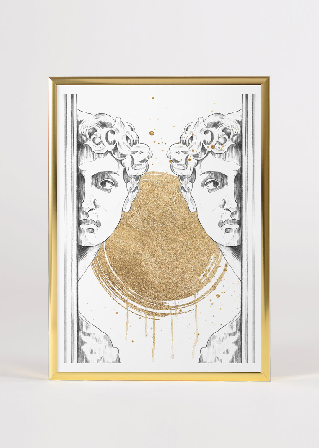 Von der Renaissance inspirierte männliche Statue Büste Kunstwerk Wandkunstdruck 'Goldener Blick'