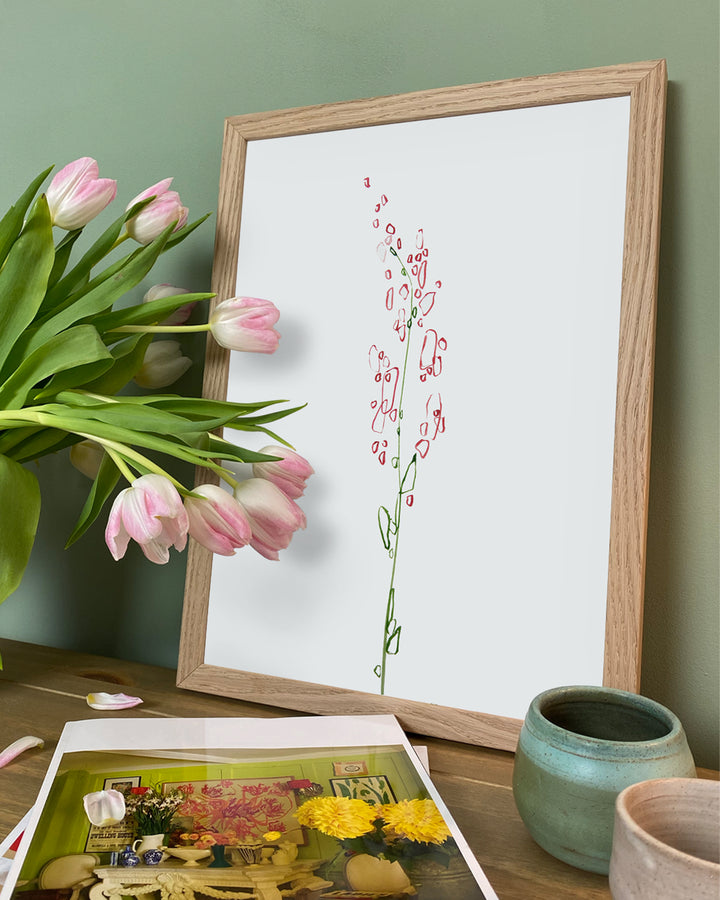 Minimaler Wildblumen-Wand-Kunstdruck "Deep Pink"