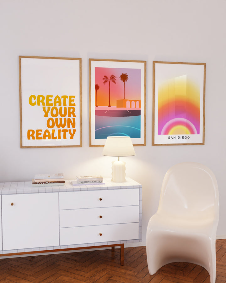 Gesetz der Anziehung Positive Affirmation Zitat Typografie Poster Wand Kunstdruck "Create Your Own Reality"