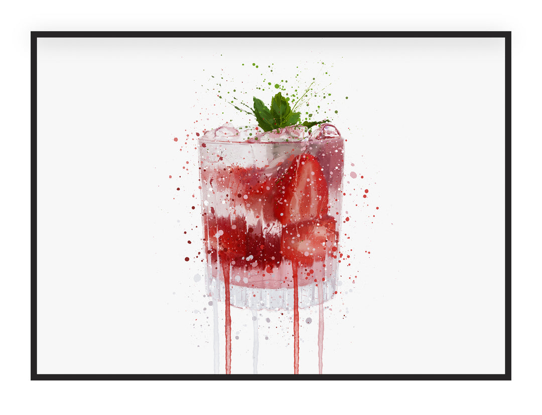 Gin and Tonic 'Strawberry & Mint' Wall Art Print (Horizontal)