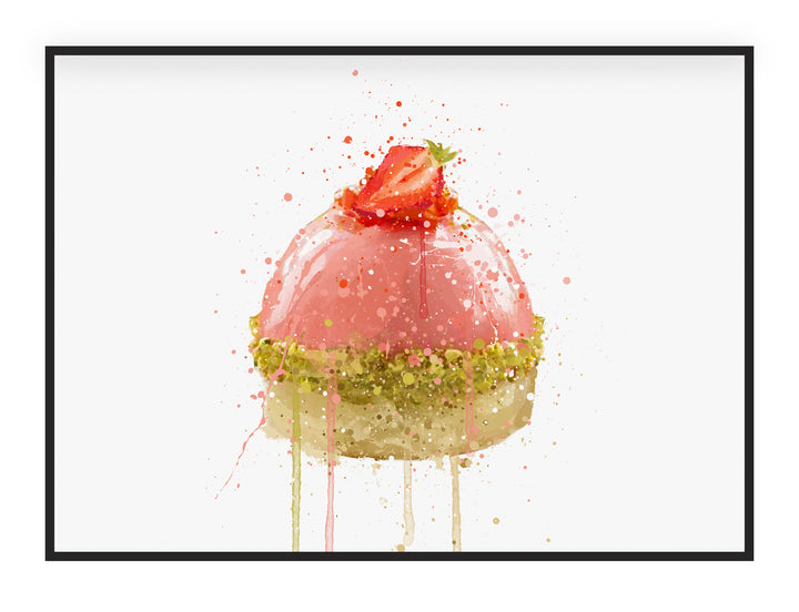 Patisserie-Wand-Kunstdruck 'Strawberry and Pistachio Dome' (Horizontal)