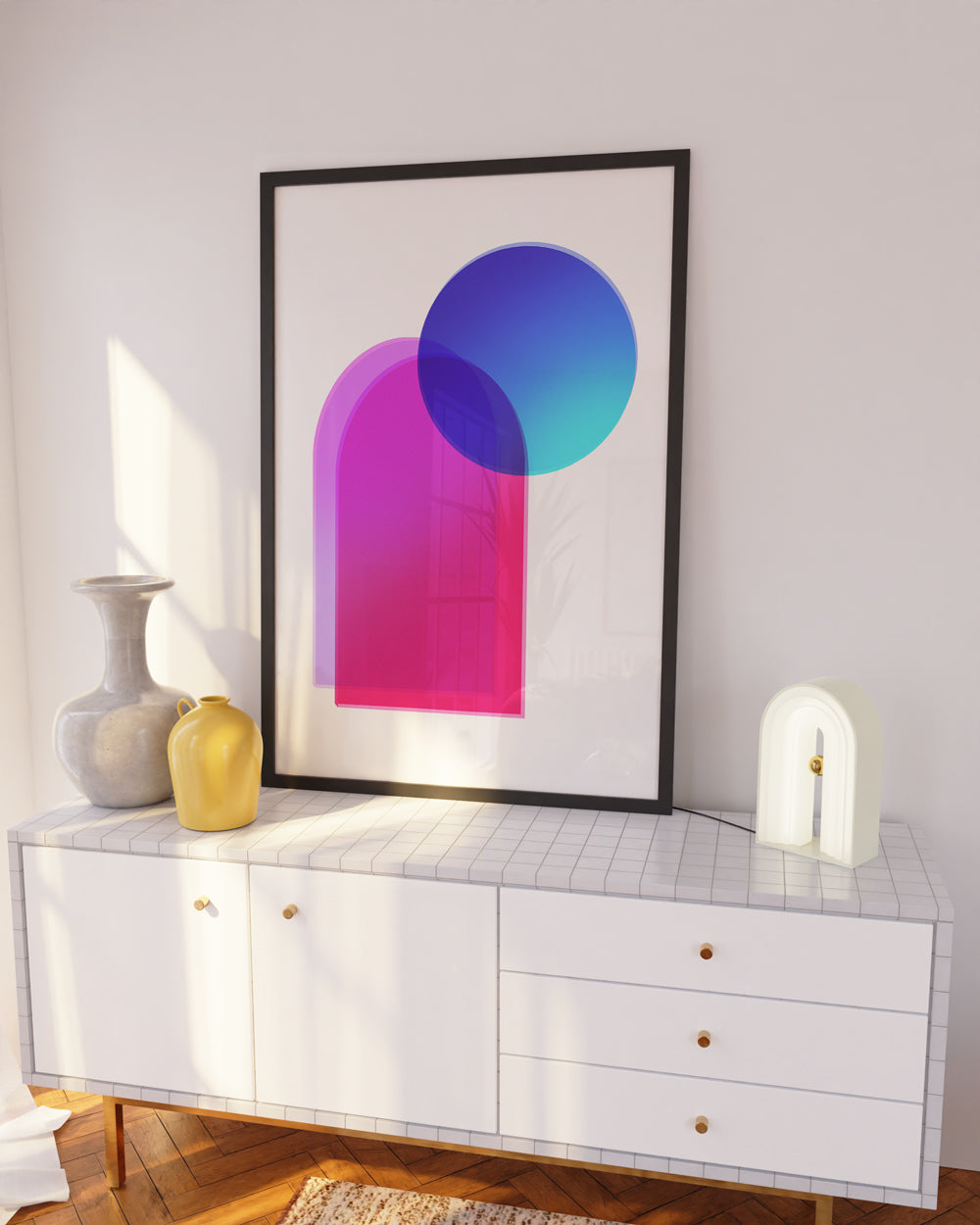 Blue Pink Abstract Artwork Futuristic Modern Surreal Architecture Wall Art Print 'Crystal Vision'