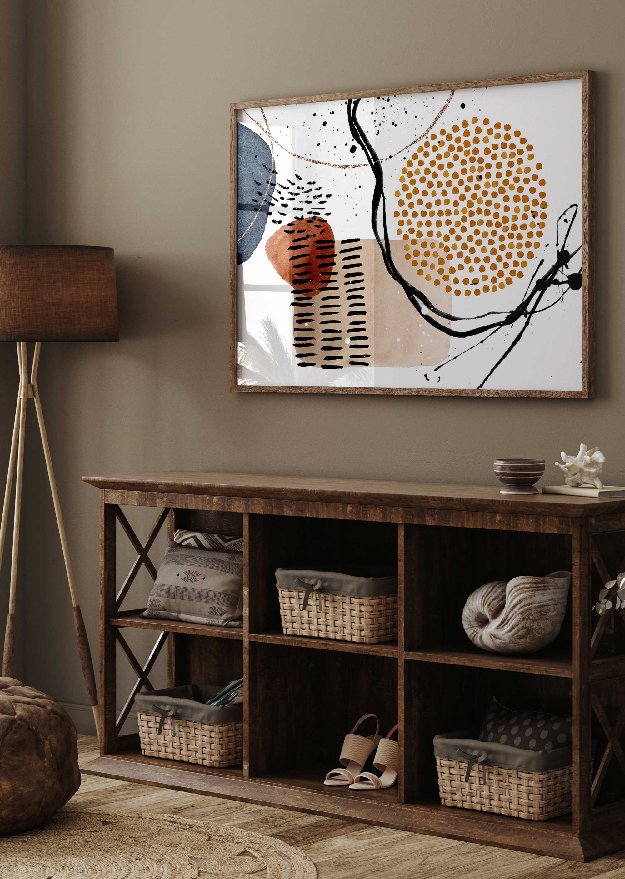 Modern Abstract Canvas Wall Art Orange Black Grey Pictures - View #4