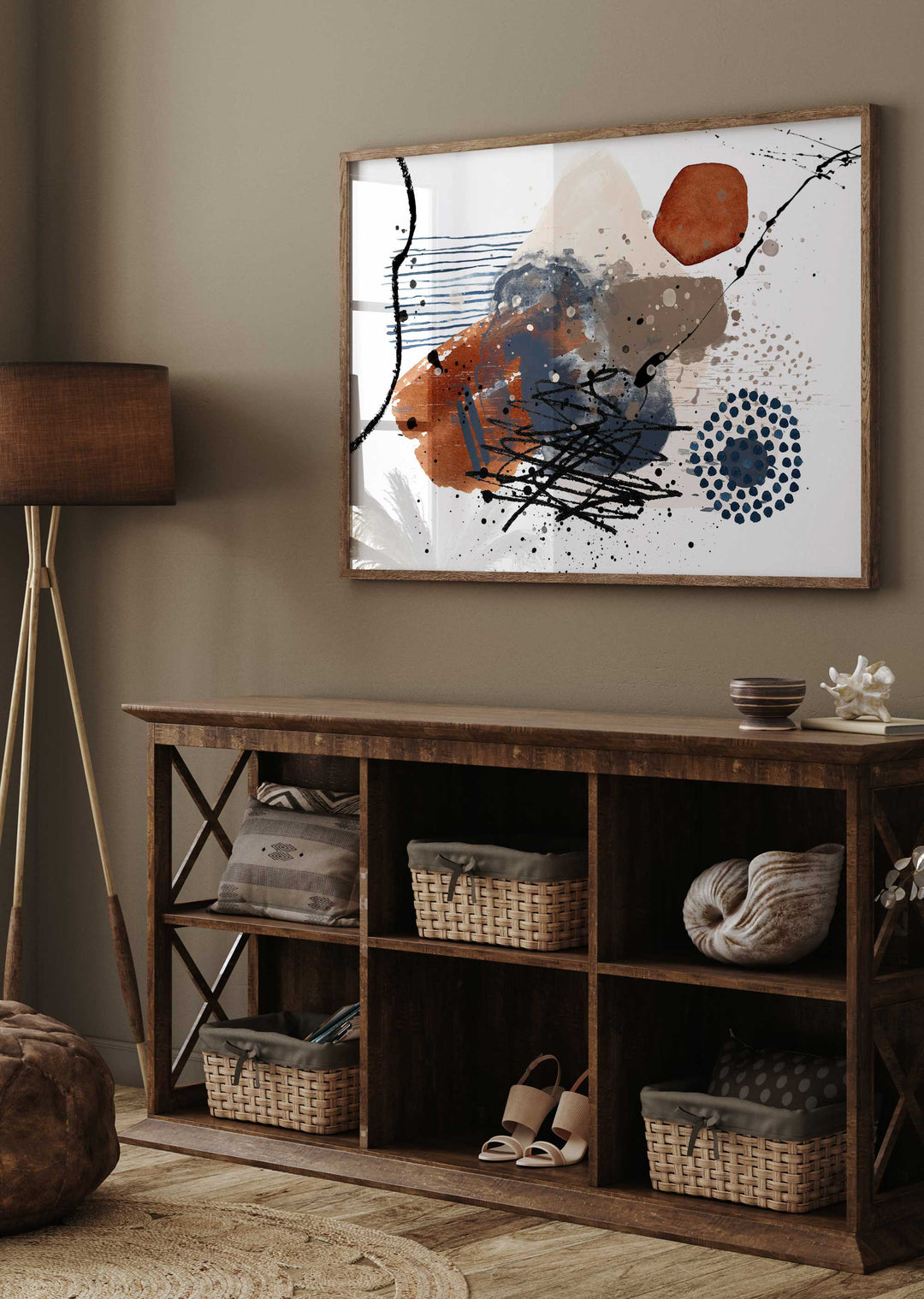 Gebrannter orangefarbener abstrakter Wand-Kunstdruck (5)