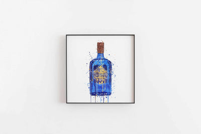 Gin Bottle Wall Art Print 'Royal Blue'