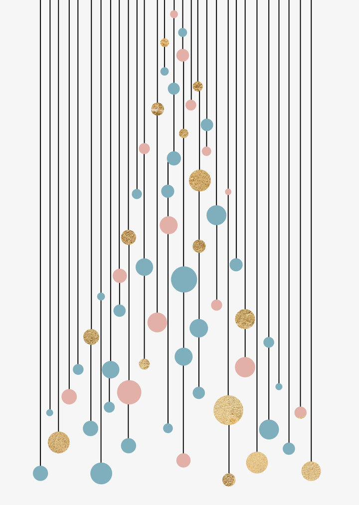Blauer und goldener Weihnachtsbaum-Wand-Kunstdruck, moderne und stilvolle Weihnachtsdekoration, alternative Weihnachtsdekoration