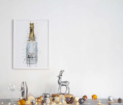 Champagne Bottle Wall Art Print 'Blanc'