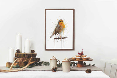 Robin Red Breast Wall Art Print, Contemporary and Stylish Christmas Decoration Alternative Xmas Decor