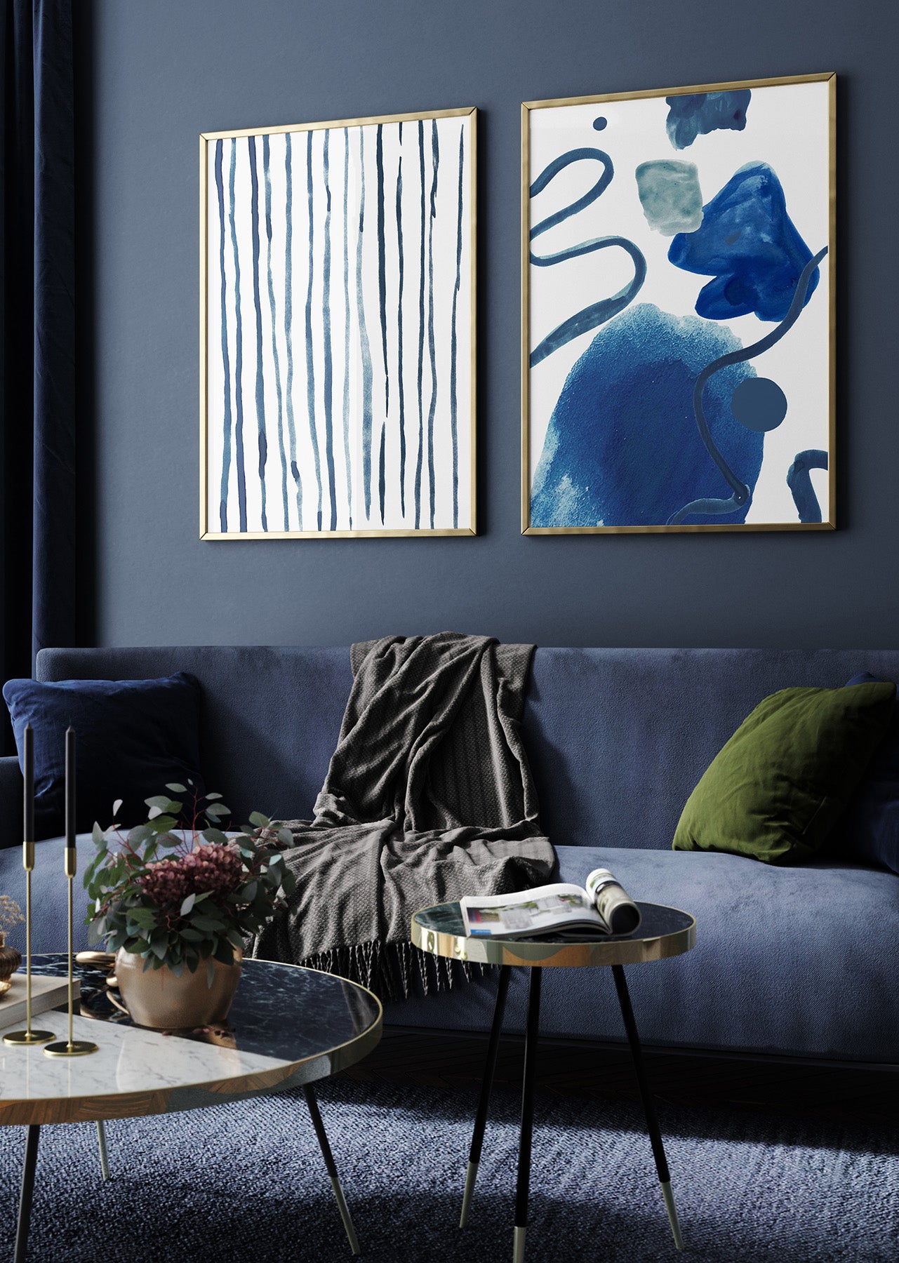 Blue Shapes Abstract Wall Art Print