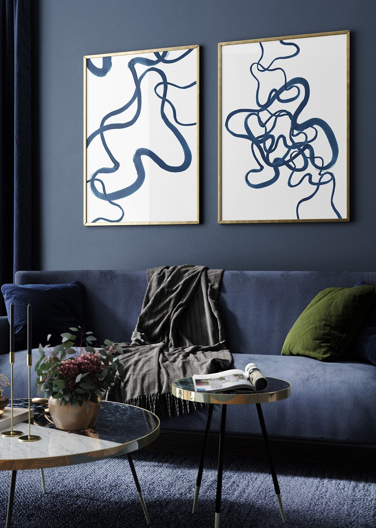 Blue Squiggles Abstract Wall Art Print