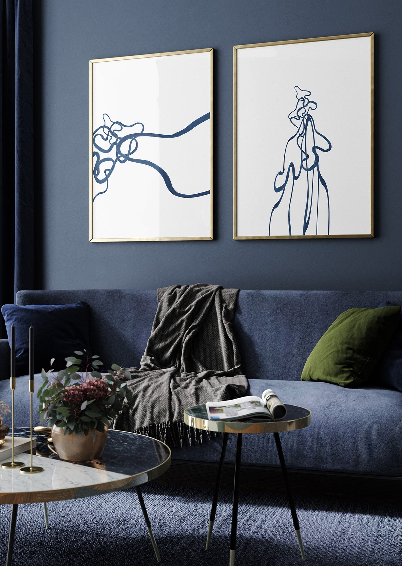 Blue Squiggles (4) Abstract Wall Art Print