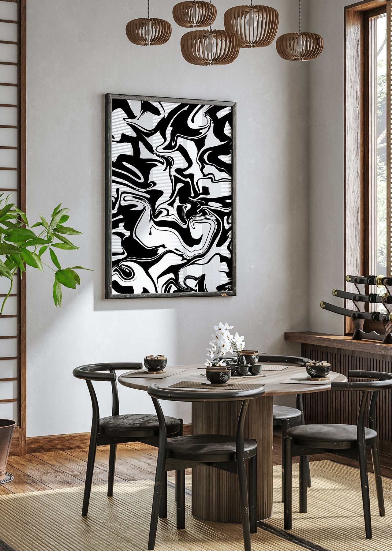 Black and White Marble Abstract Wall Art Print