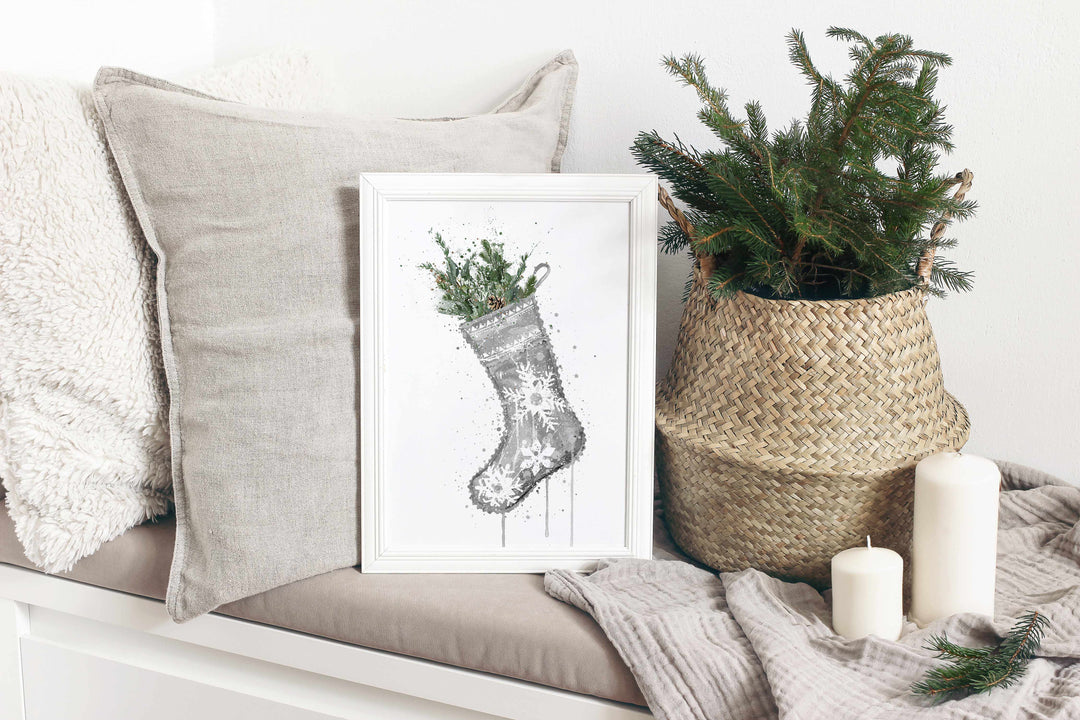 Christmas Stocking Wall Art Print , Contemporary and Stylish Christmas Decoration Alternative Xmas Decor