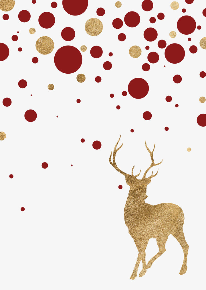 Red and Gold Christmas Stag Wall Art Print , Contemporary and Stylish Christmas Decoration Alternative Xmas Decor